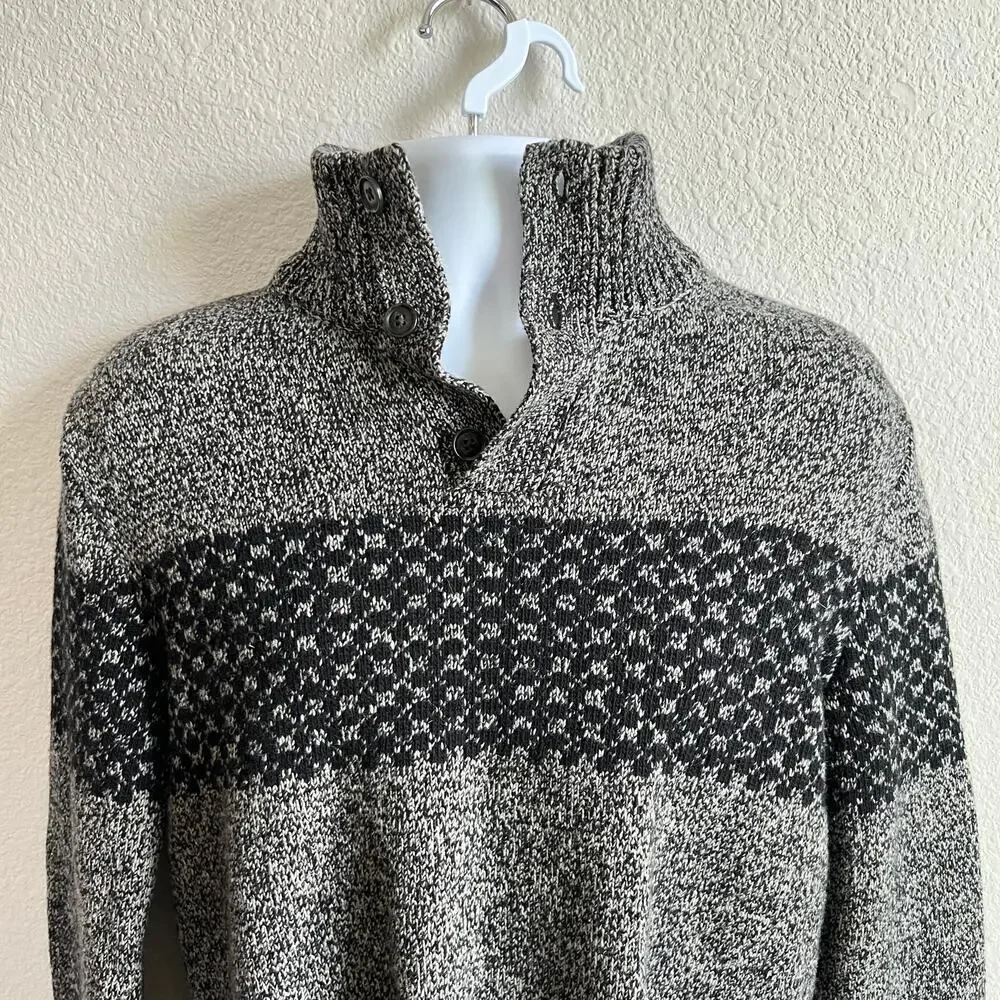 Gap Gray Lambswool Pullover Sweater Men's M 1/4 Button Mock Neck Long Sleeves